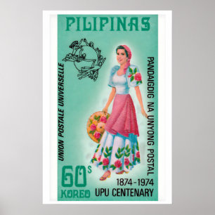 Poster Femme Pilipinas Années 60-70 Timbre-Poste - Vintag