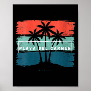 Poster Femme Playa del Carmen Mexique Vintage Palmier Pla