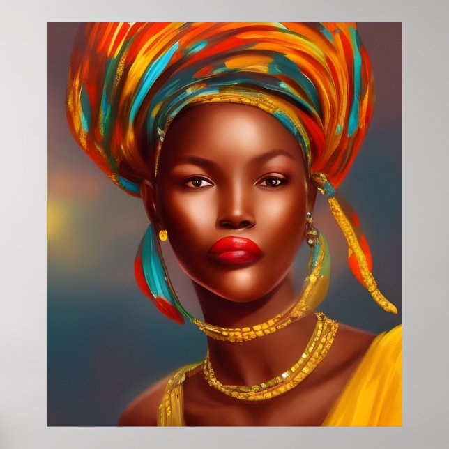Poster Femme princesse africaine 3 bijoux en or (Devant)