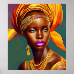 Poster femme princesse africaine 5 bijoux en or