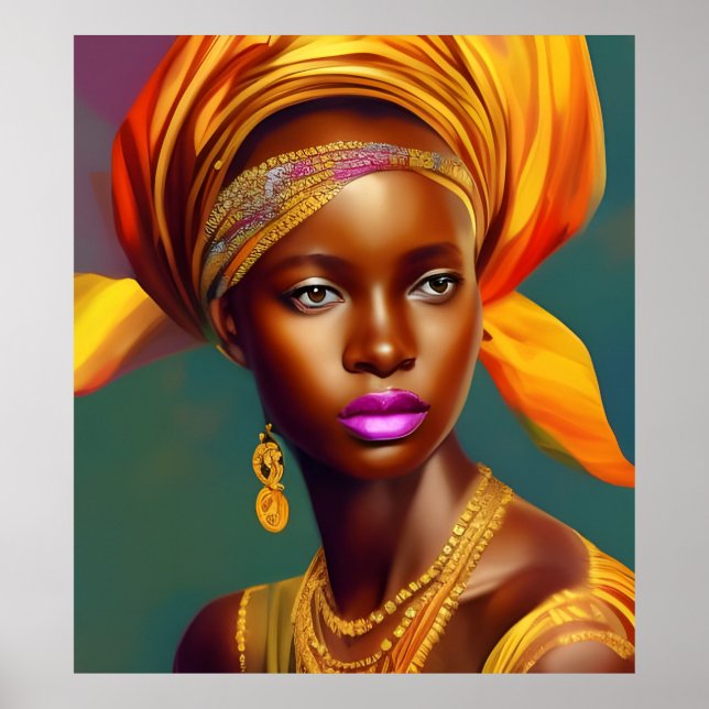 Poster femme princesse africaine 5 bijoux en or (Devant)