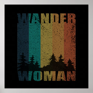 Poster Femme randonneuse camping vintage