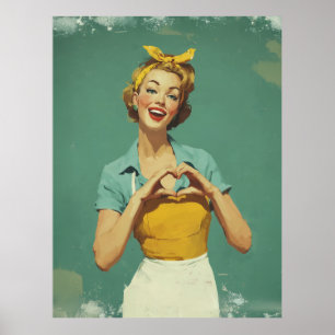 Poster Femme Rétro Envoyant de l'Amour