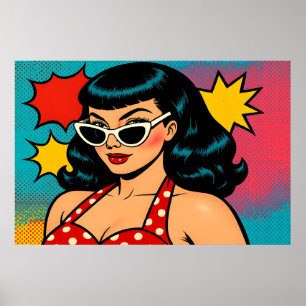 Poster Femme rétro glamour de l'art pop avec des lunettes