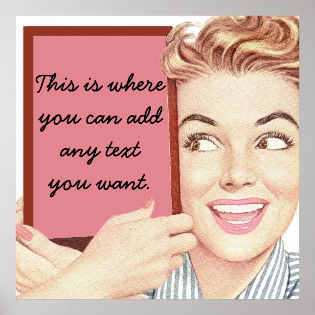 Poster Femme rétro tenant un signe (Devant)