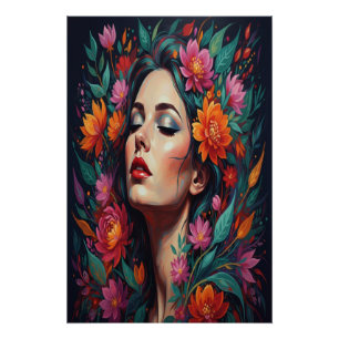 Poster "Femme Rêve Floral Luxuriant Art Portrait Vibran