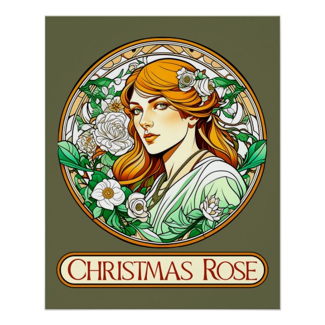 Poster Femme Rose de Noël Art Nouveau (Devant)