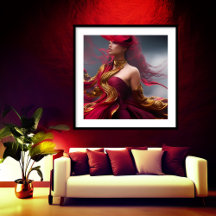 Femme rousse exotique coulant or rouge Abstrait 