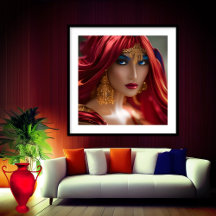 Femme rousse exotique flux rouge Or Bleu Abstrait 