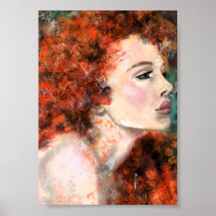 Poster Femme Rousse Jolie - Peinture Originale Abstraite
