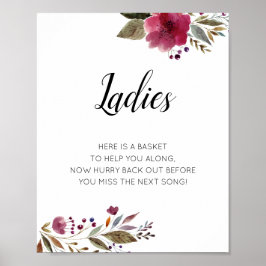 Poster Femme Salle de Bain Panier Signal Bourgogne Floral