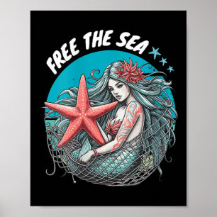 Poster Femme Sirène Starfish Mer Nature De l'environnemen