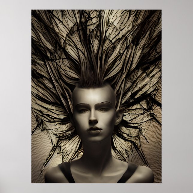 Poster Femme sous l'eau Dystopian Abstrait AI Art (Devant)