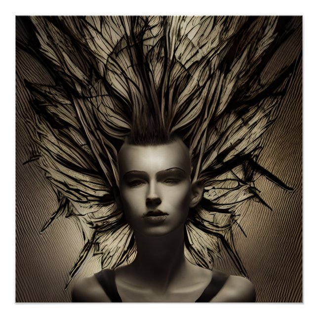 Poster Femme sous l'eau Dystopian Abstrait AI Art (Devant)