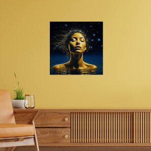 Poster Femme spirituelle dans l'eau sous les étoiles