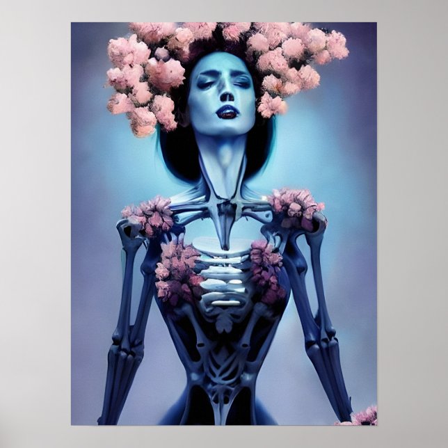 Poster Femme Squelettique Avec Fleurs (Devant)