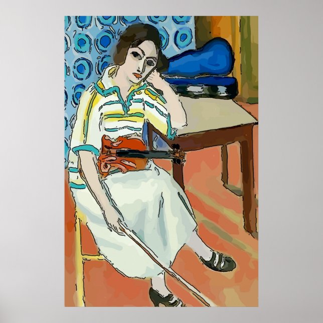 Poster Femme sur téléphone portable Abstrait, style Matis (Devant)