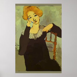 Poster Femme sur téléphone portable Abstrait, style Matis