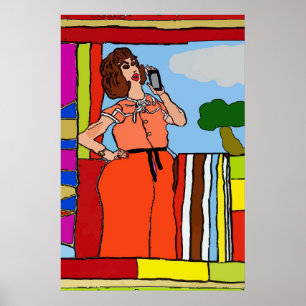 Poster Femme sur téléphone portable Abstrait, style Matis