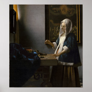 Poster Femme tenant un équilibre par Johannes Vermeer