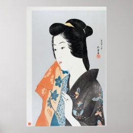Poster Femme tenant une serviette de toilette par Goyō Ha