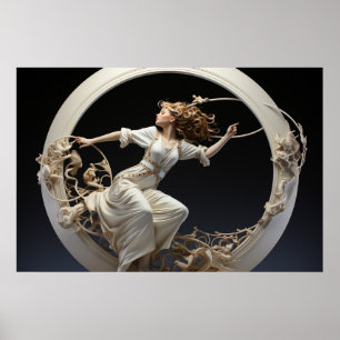 Poster Femme tisserande de la peinture blanche