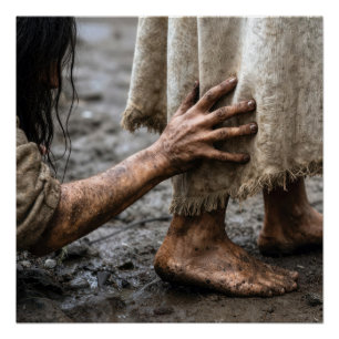 Poster Femme touchant la robe de Jésus