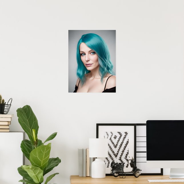 Poster Femme turquoise haïe (Bureau à domicile)