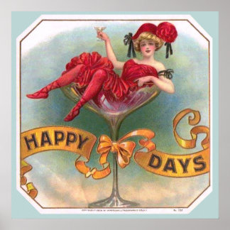 Poster Femme victorienne Champagne Rouge Happy