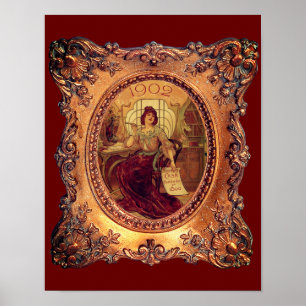 Poster Femme victorienne élégant cadre photo or rouge