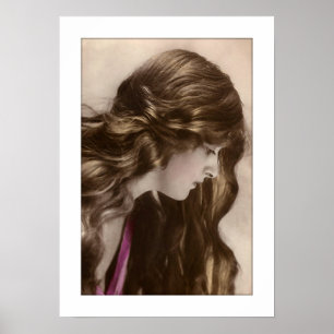 Poster femme victorienne, long profil cheveux