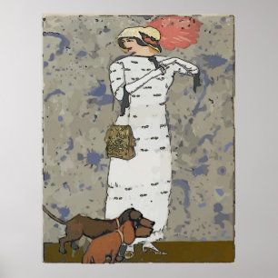 Poster Femme vintage Marcher Dachshunds