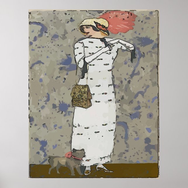 Poster Femme vintage Walking Dog, (Devant)