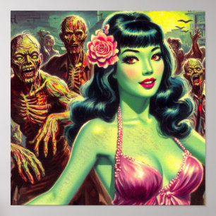 Poster Femme Zombie rétro