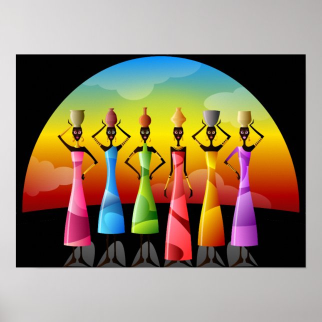 Poster Femmes africaines avec poterie sur la tête (Devant)