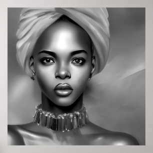 Poster Femmes africaines noir blanc bijoux monochromes