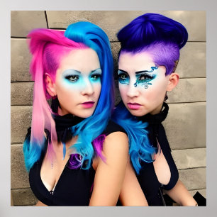 Poster Femmes avec Mohawks pourpres, roses et bleus