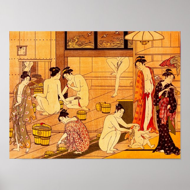 Poster Femmes Bain, Torii Kiyonaga Art Japonais (Devant)