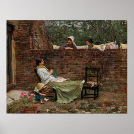 Poster Femmes bavardant par-dessus le mur du jardin (comm