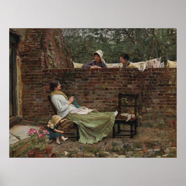 Poster Femmes bavardant par-dessus le mur du jardin (comm (Devant)