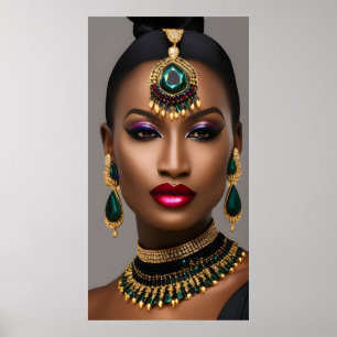 Poster Femmes classiques Mode Africaine or émeraude vert