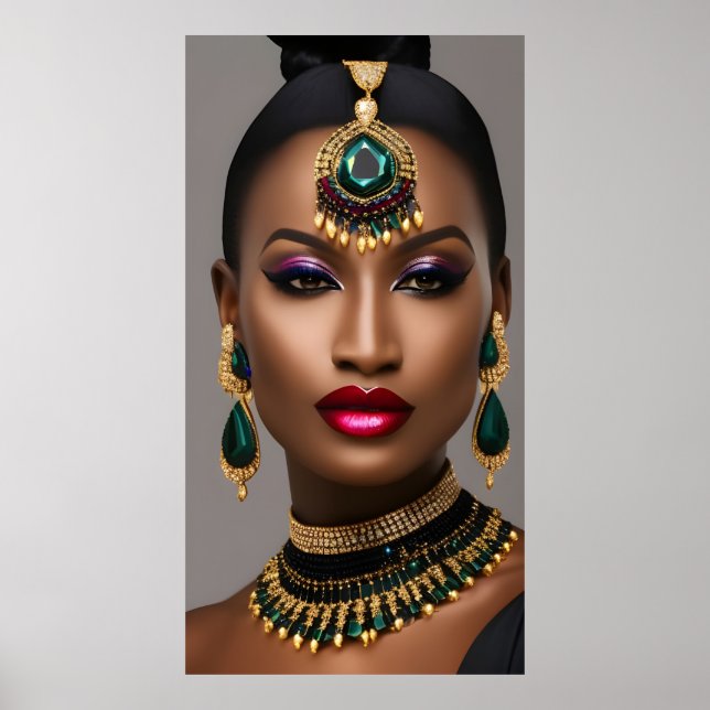 Poster Femmes classiques Mode Africaine or émeraude vert (Devant)