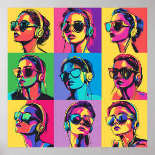 Poster Femmes colorées de l'art pop avec lunettes de sole