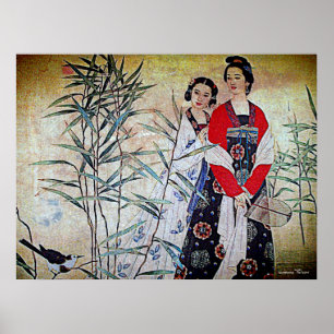 Poster Femmes d'art vintage chinois de dynastie de Tang
