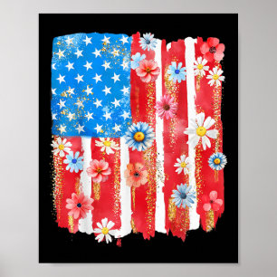 Poster Femmes Drapeau Américain Fleur Sauvage Rétro 4 Jui