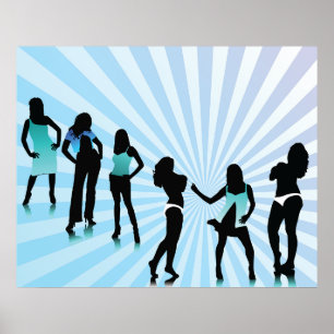 Poster Femmes élégantes Silhouettes Bleu sarcelle Mode