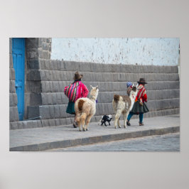 Poster Femmes et Alpacas, Cusco, Pérou