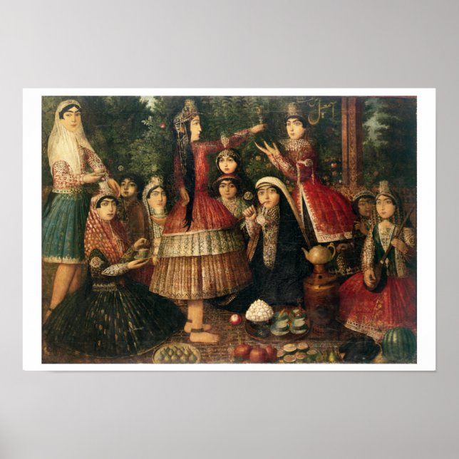 Poster Femmes et enfants dans un jardin, 19e siècle (huil (Devant)