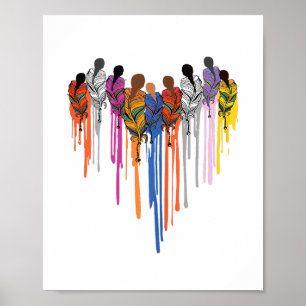 Poster Femmes forme de cœur aquarelle amérindienne