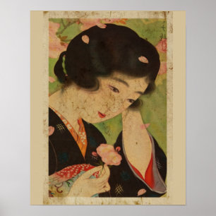 Poster Femmes japonaises Avec Sakura Ukiyo Style Art No5